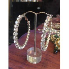 SILVER WHITE DIAMOND HOOPS EARRINGS